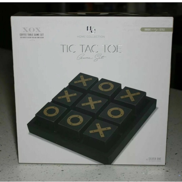 NWT ~ Tic Tac Toe Family Board Game Home Coffee Table Decor |Wood In Black/Gold - Picture 1 of 3